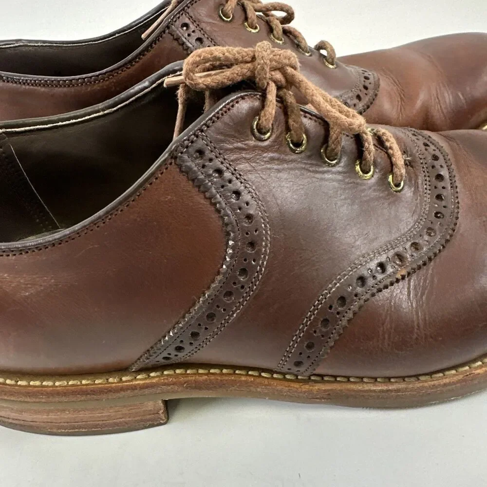 Johnston‎ And Murphy Brogue Brown Leather Oxford Lace Up Vibram USA Mens 8.5 M